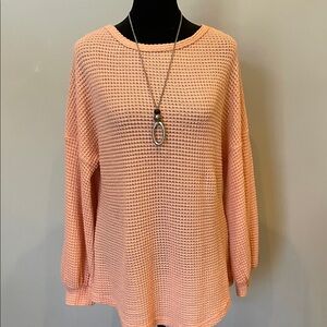 Women's Peach long sleeve waffle print blouse